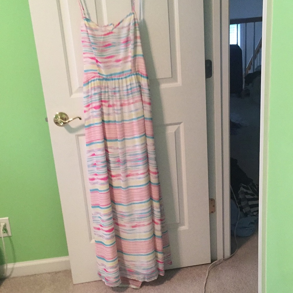 The cutest pink striped maxi dress
